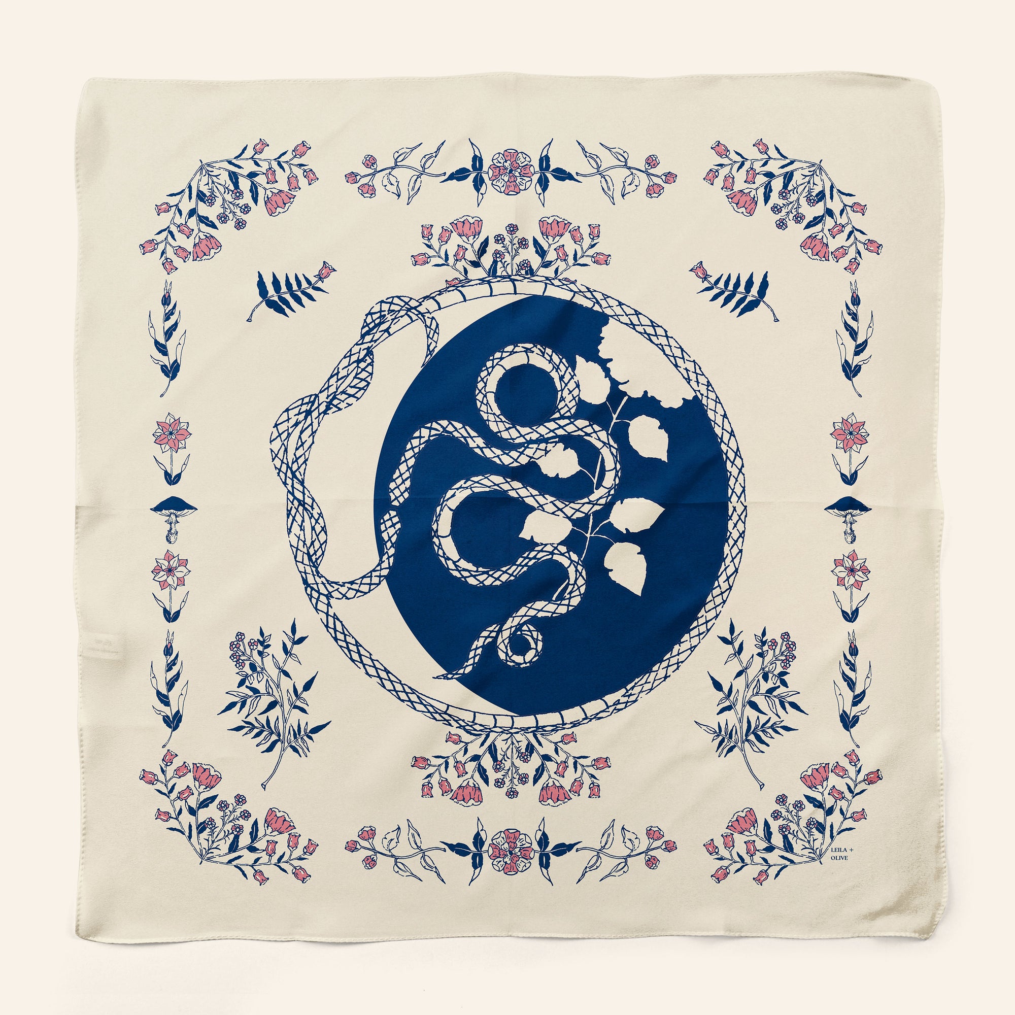 the lover's tarot cotton bandana and altar cloth, illustrated by hand and artisan printed with Indigo and Rose inks.