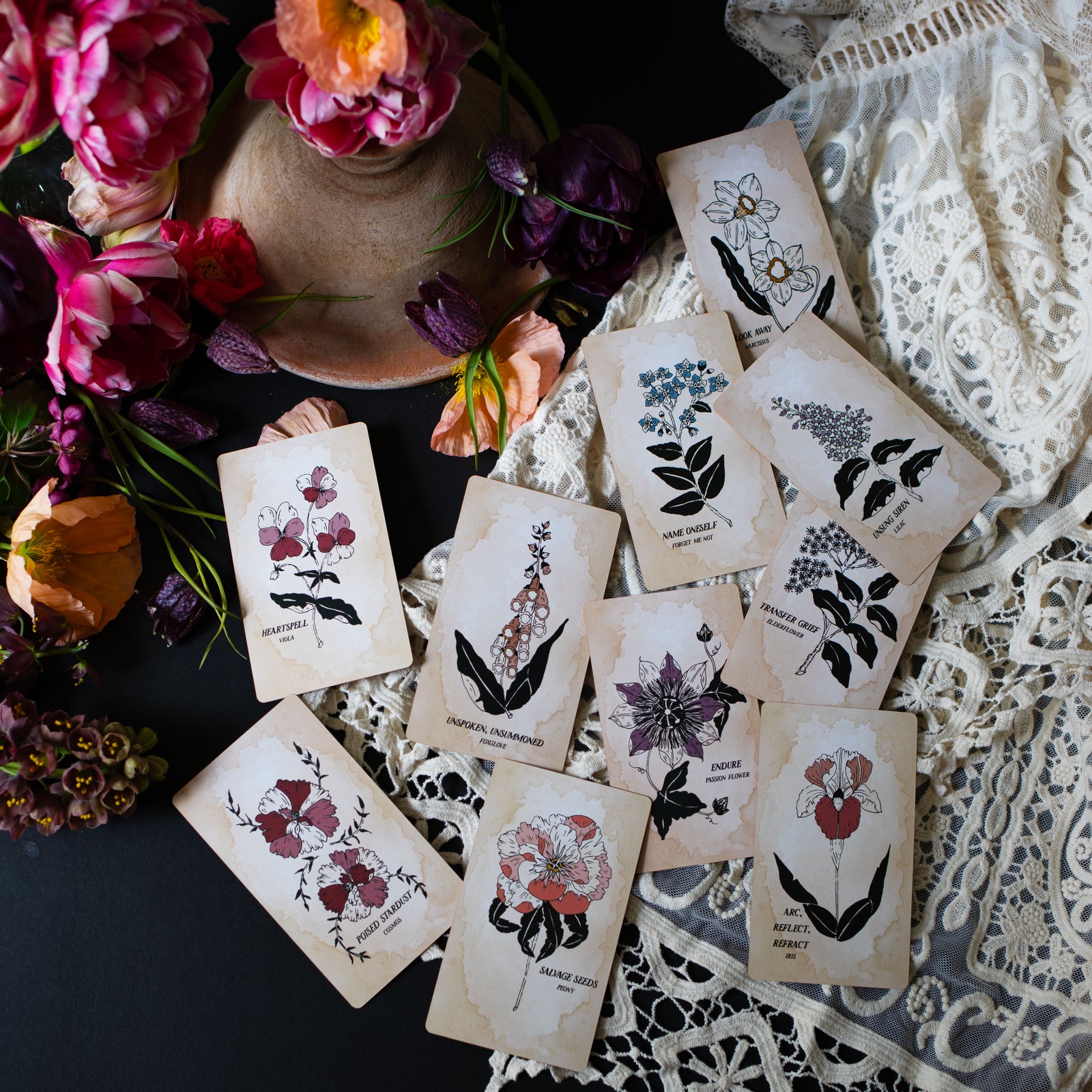 The Botanical Oracle card deck, Pythia Botanica, is rooted in mythology, illustrated by hand, and infused with plant magic. 
