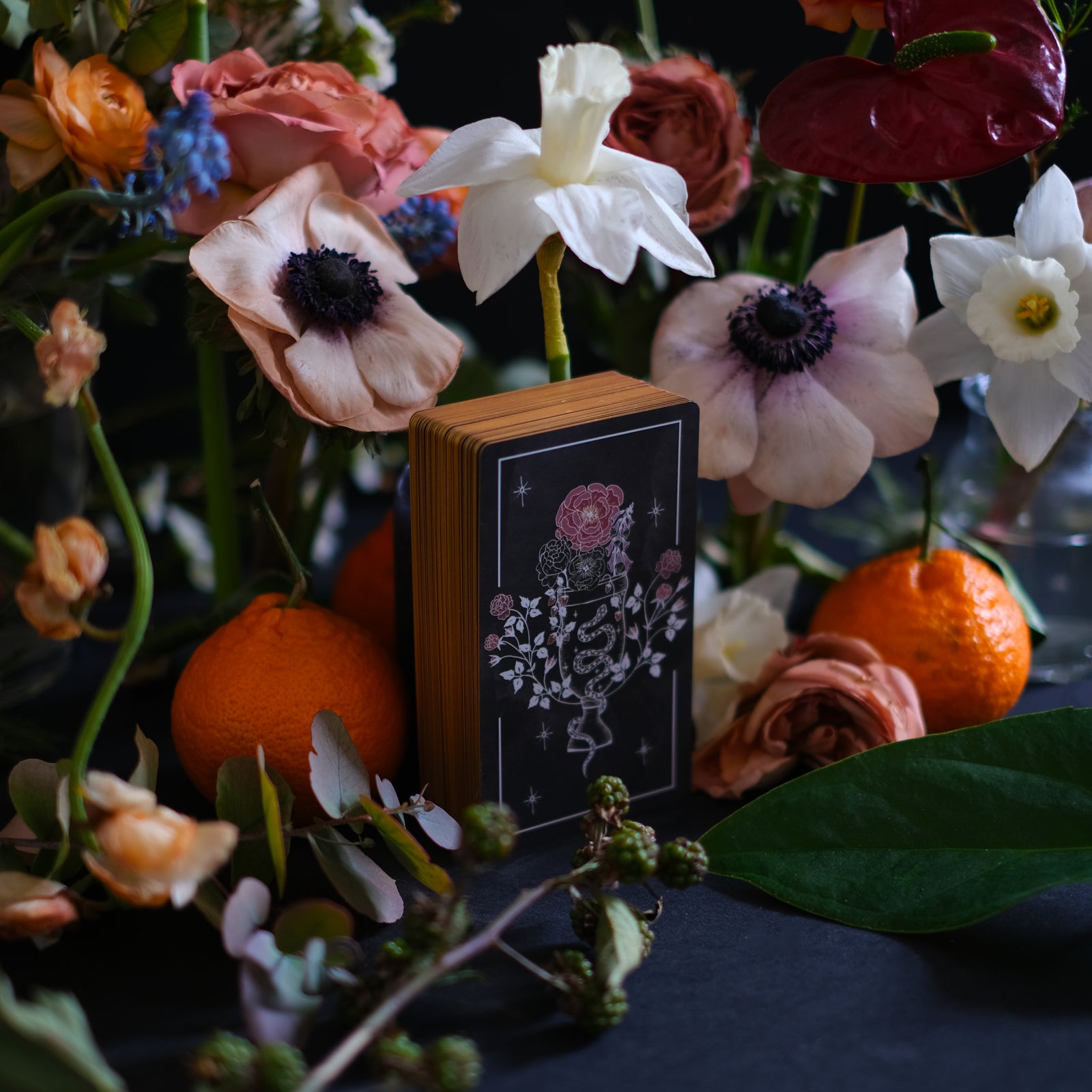 The Botanical Oracle deck, Maiden, illustrated by hand, rooted in botanicals, with guidebook.