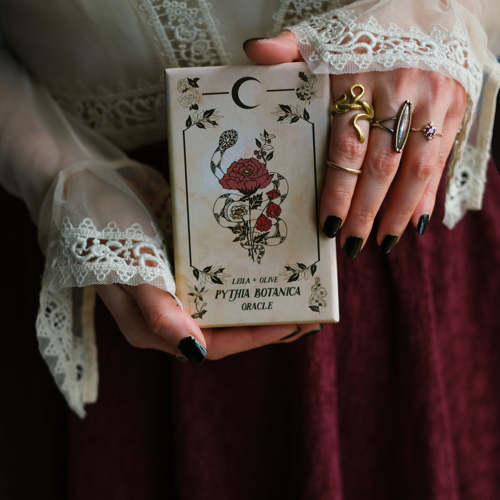Botanical oracle deck rooted in mythology and infused with plant magic, Pythia Botanica Oracle. 
